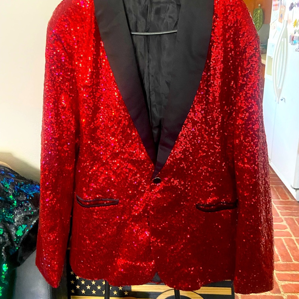 Red Sequin Blazer with Black Satin Lapel